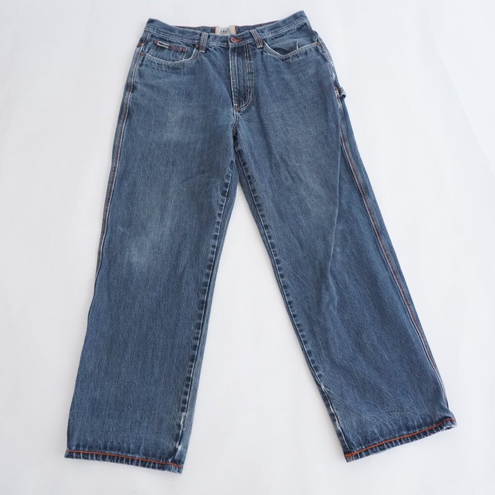 Enyce Blue Dark Wash Wide Leg Denim Jeans Classic Streetwear Hip Hop 34x34